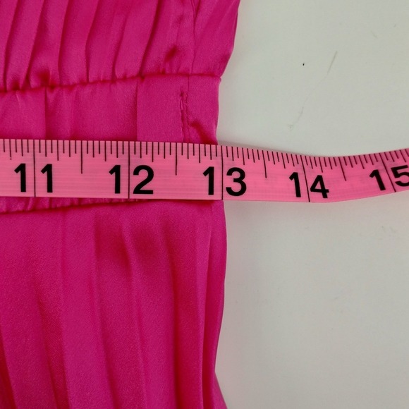 Jessica Simpson Pink Satin Pleated V Neck Tie Back Mini Dress Women's Size Small - Picture 9 of 10